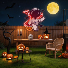 Cute Astronaut Dracula Halloween Artwork Led Neon Sign Light