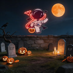 Cute Astronaut Dracula Halloween Artwork Led Neon Sign Light