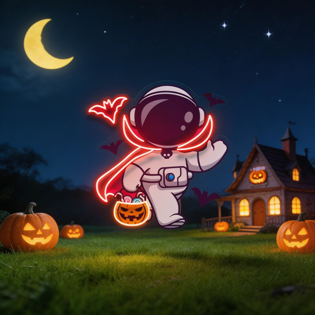 Cute Astronaut Dracula Halloween Artwork Led Neon Sign Light