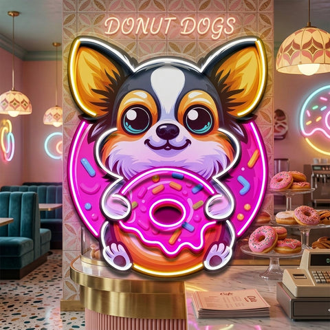 Cute Dog Eating Donut LED Neon Sign Light Pop Art