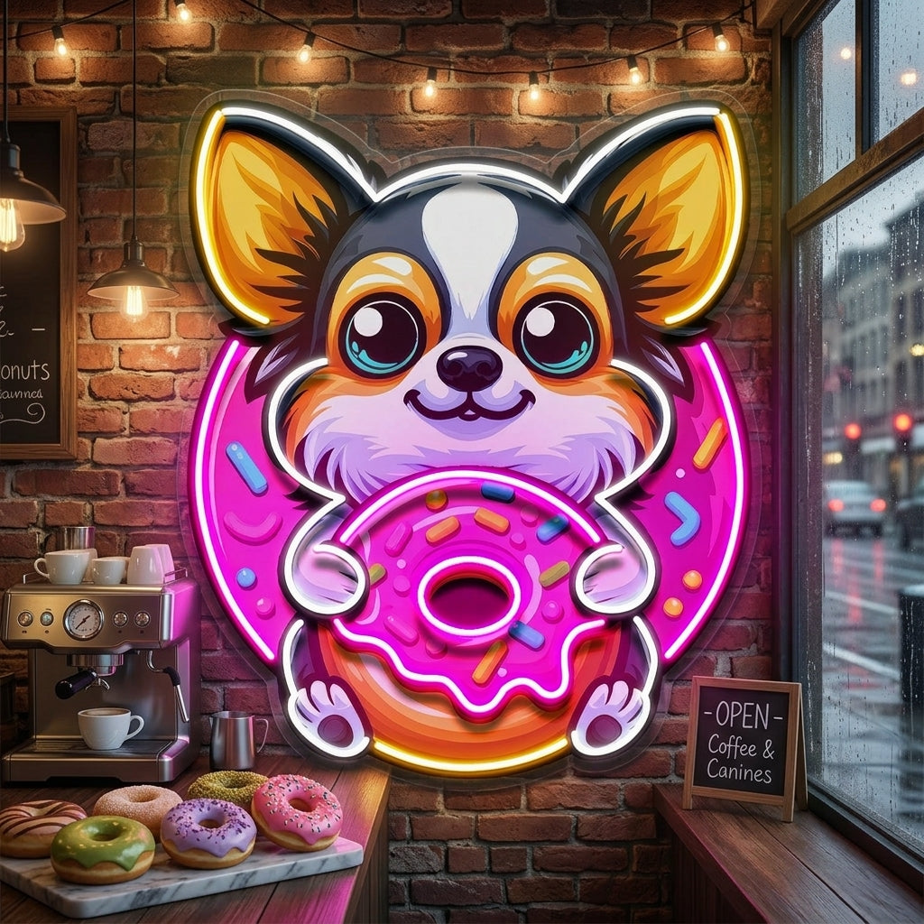 Cute Dog Eating Donut LED Neon Sign Light Pop Art