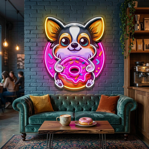 Cute Dog Eating Donut LED Neon Sign Light Pop Art