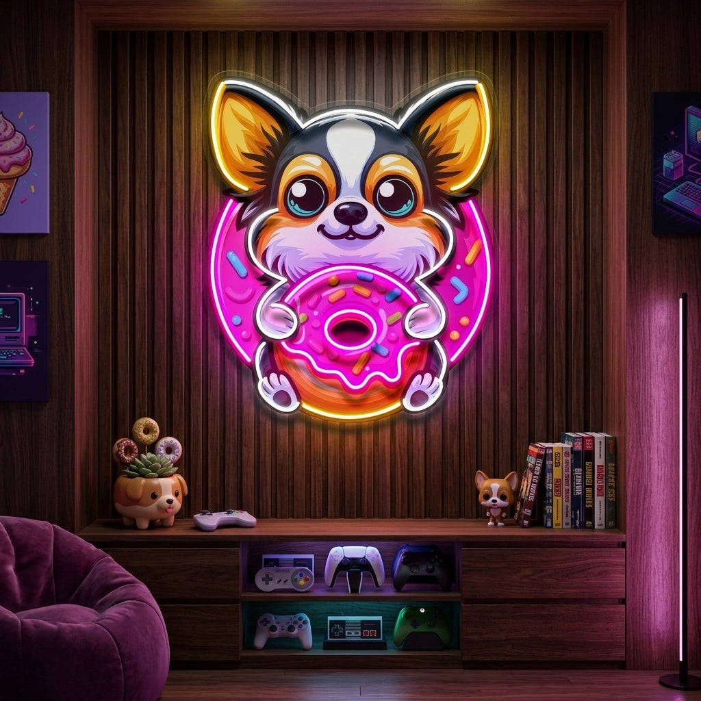 Cute Dog Eating Donut LED Neon Sign Light Pop Art