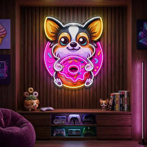 Cute Dog Eating Donut LED Neon Sign Light Pop Art