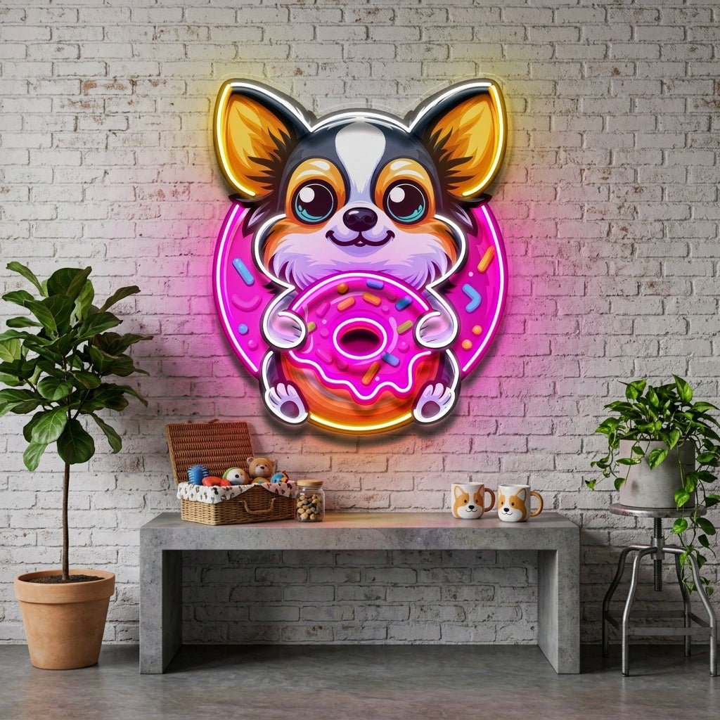 Cute Dog Eating Donut LED Neon Sign Light Pop Art