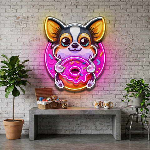 Cute Dog Eating Donut LED Neon Sign Light Pop Art