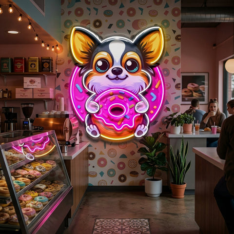 Cute Dog Eating Donut LED Neon Sign Light Pop Art