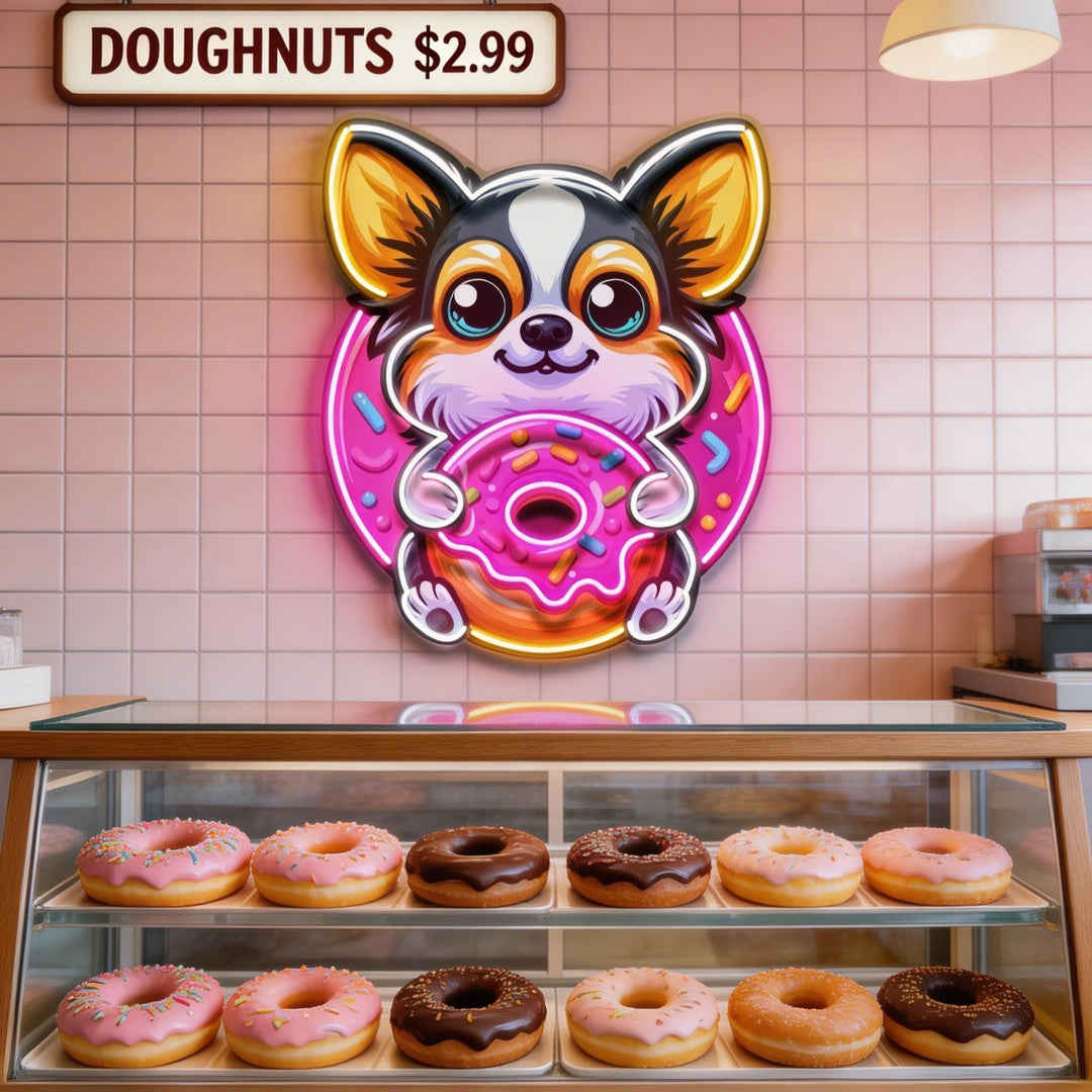 Cute Dog Eating Donut LED Neon Sign Light Pop Art