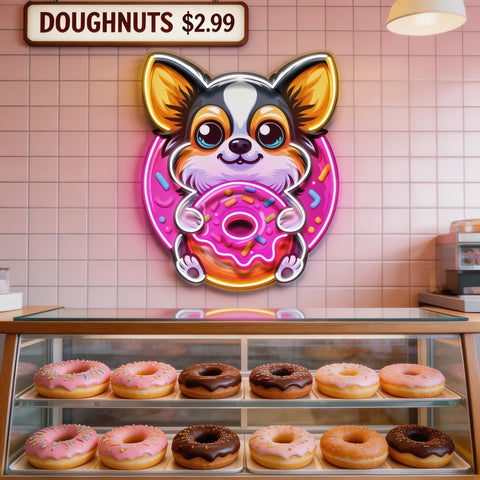 Cute Dog Eating Donut LED Neon Sign Light Pop Art