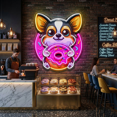 Cute Dog Eating Donut LED Neon Sign Light Pop Art