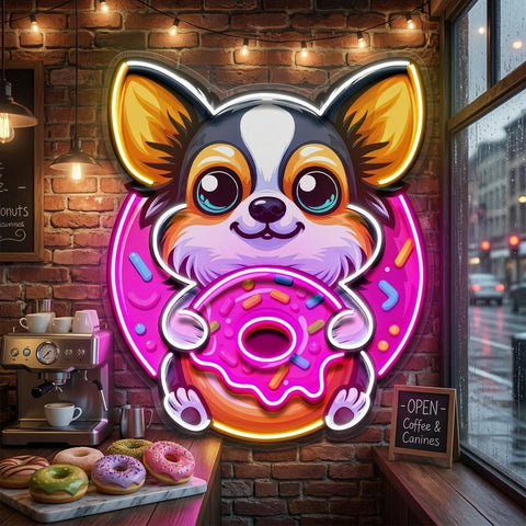 Cute Dog Eating Donut LED Neon Sign Light Pop Art