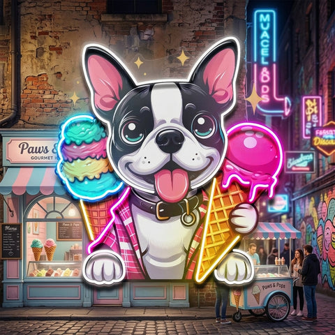 Cute Dog Eating Ice Cream LED Neon Sign Light Pop Art