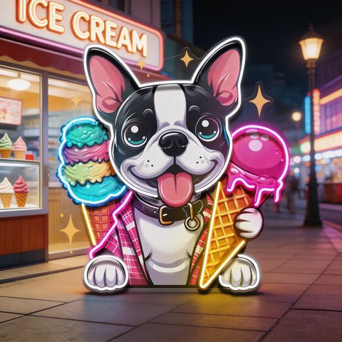 Cute Dog Eating Ice Cream LED Neon Sign Light Pop Art