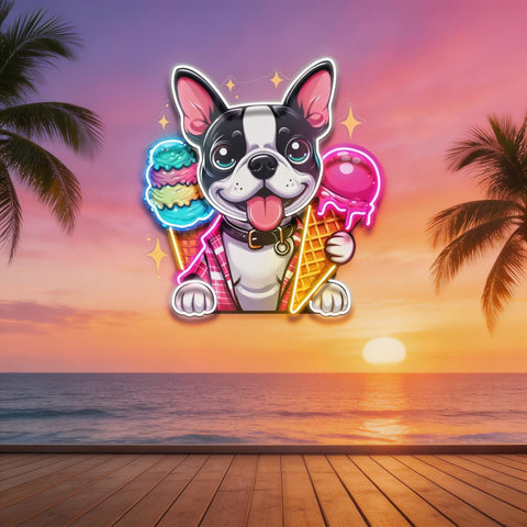 Cute Dog Eating Ice Cream LED Neon Sign Light Pop Art