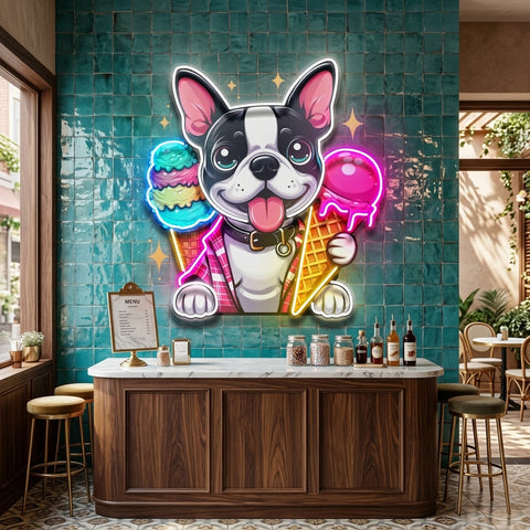 Cute Dog Eating Ice Cream LED Neon Sign Light Pop Art