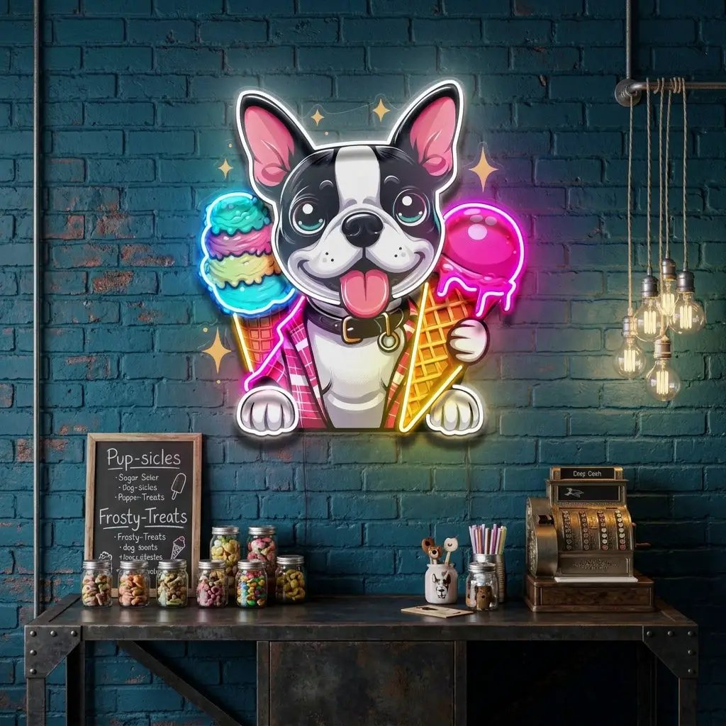 Cute Dog Eating Ice Cream LED Neon Sign Light Pop Art