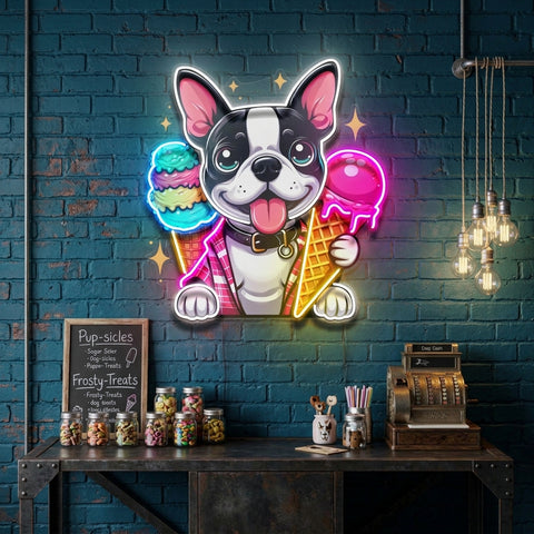 Cute Dog Eating Ice Cream LED Neon Sign Light Pop Art
