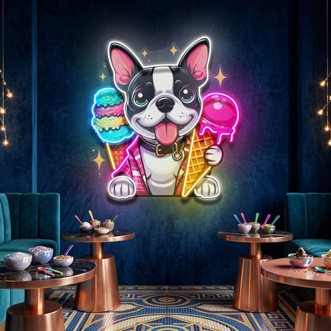 Cute Dog Eating Ice Cream LED Neon Sign Light Pop Art