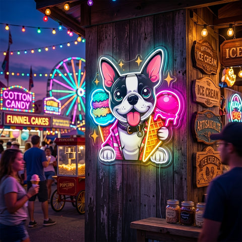 Cute Dog Eating Ice Cream LED Neon Sign Light Pop Art