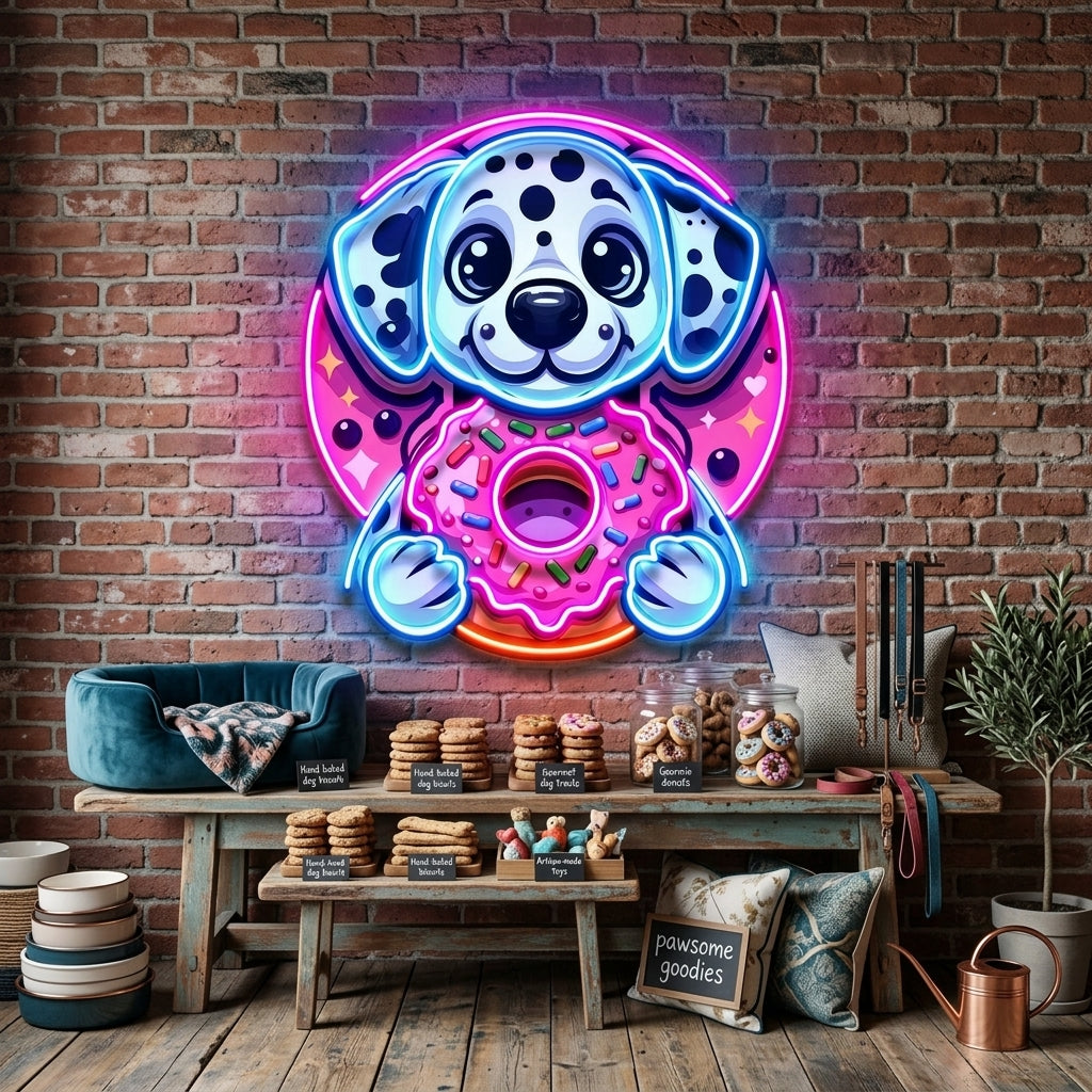 Cute Dog Hugging Donut LED Neon Sign Light Pop Art