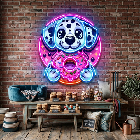 Cute Dog Hugging Donut LED Neon Sign Light Pop Art