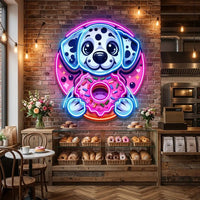Cute Dog Hugging Donut LED Neon Sign Light Pop Art