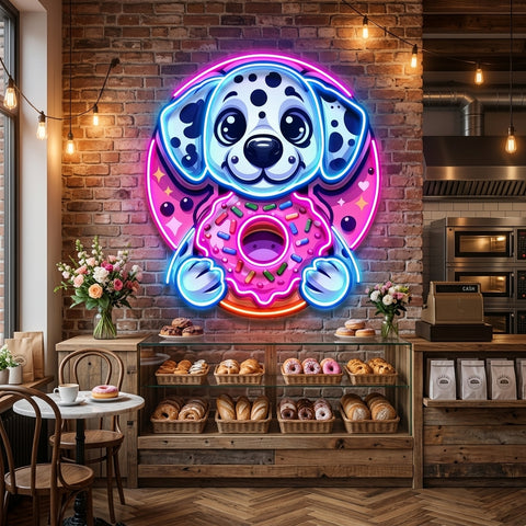 Cute Dog Hugging Donut LED Neon Sign Light Pop Art
