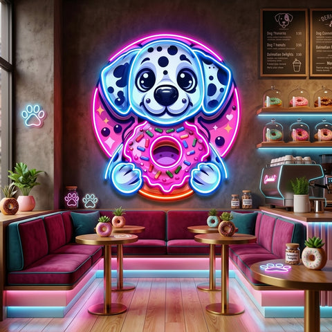 Cute Dog Hugging Donut LED Neon Sign Light Pop Art
