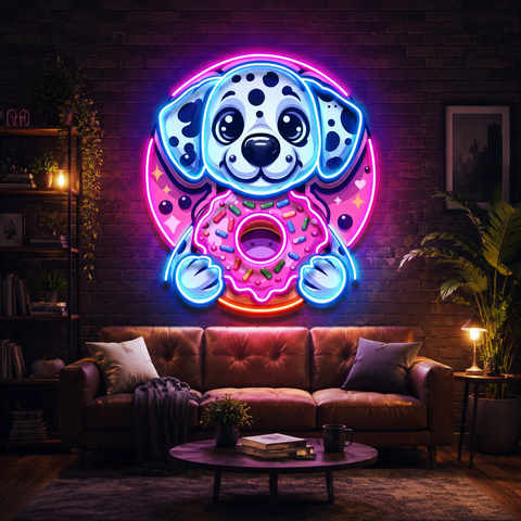 Cute Dog Hugging Donut LED Neon Sign Light Pop Art
