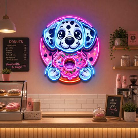 Cute Dog Hugging Donut LED Neon Sign Light Pop Art