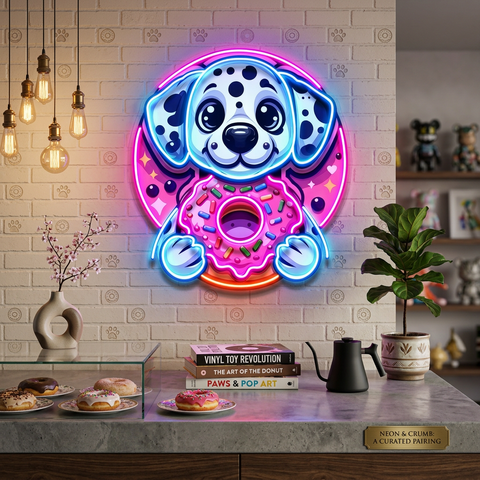 Cute Dog Hugging Donut LED Neon Sign Light Pop Art