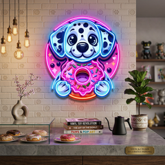 Cute Dog Hugging Donut LED Neon Sign Light Pop Art