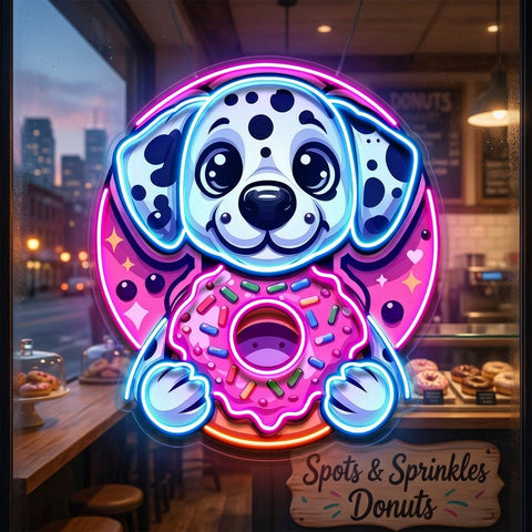 Cute Dog Hugging Donut LED Neon Sign Light Pop Art