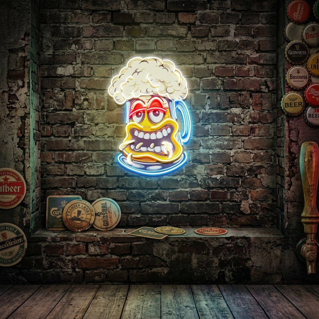 Cute Foamy Beer Glass LED Neon Sign Light Pop Art