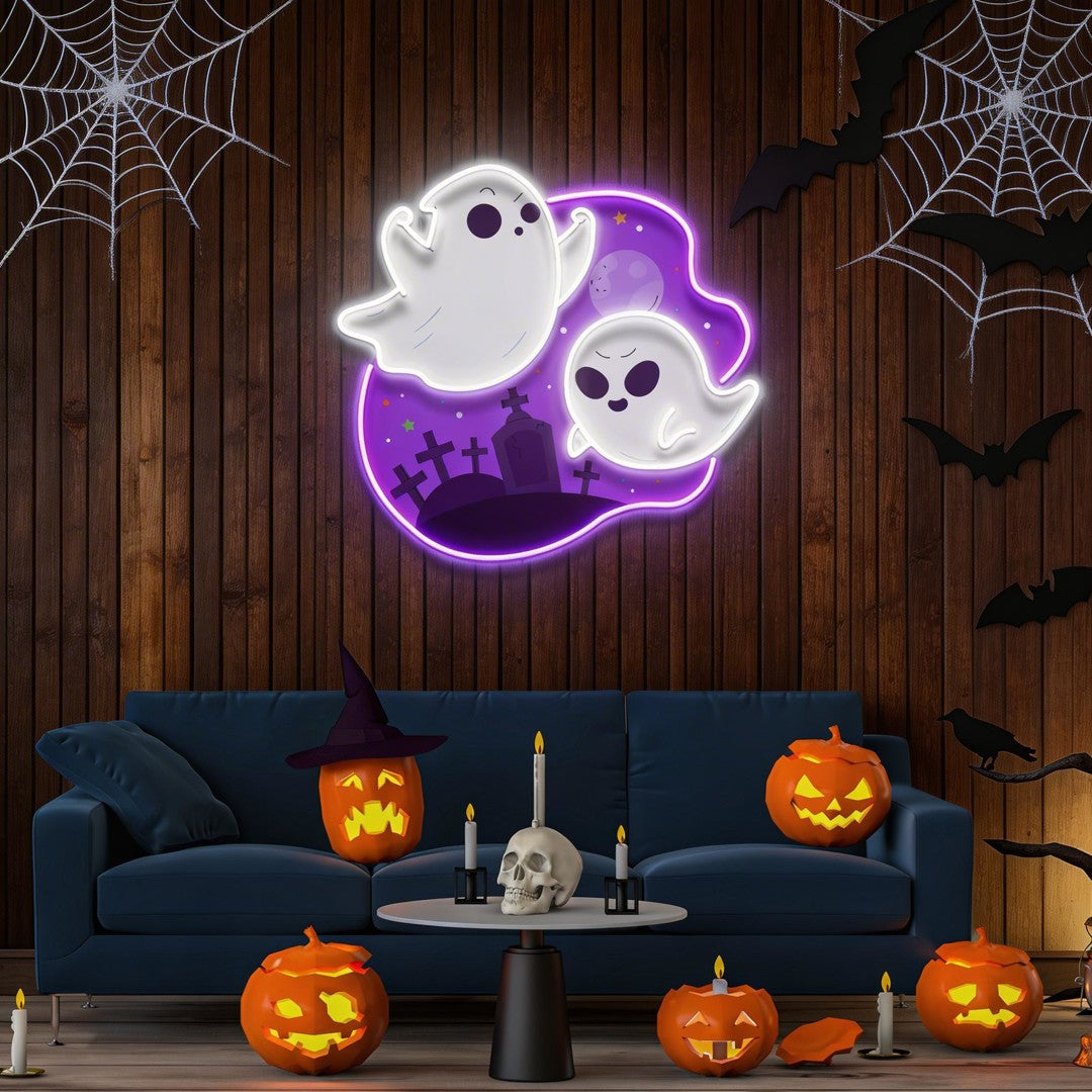 Cute Ghost Halloween Day Artwork Led Neon Sign Light