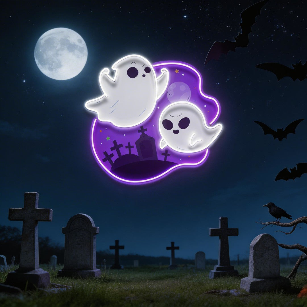 Cute Ghost Halloween Day Artwork Led Neon Sign Light