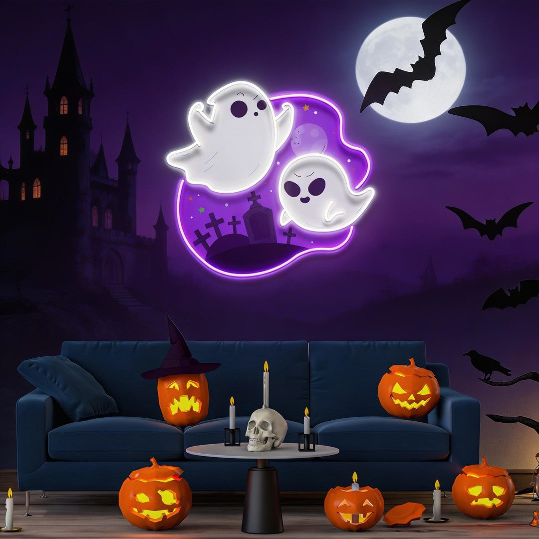 Cute Ghost Halloween Day Artwork Led Neon Sign Light