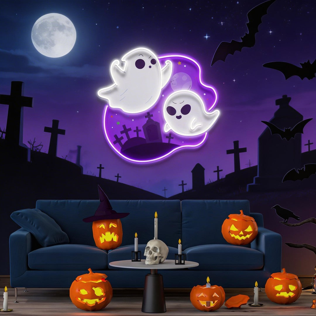 Cute Ghost Halloween Day Artwork Led Neon Sign Light