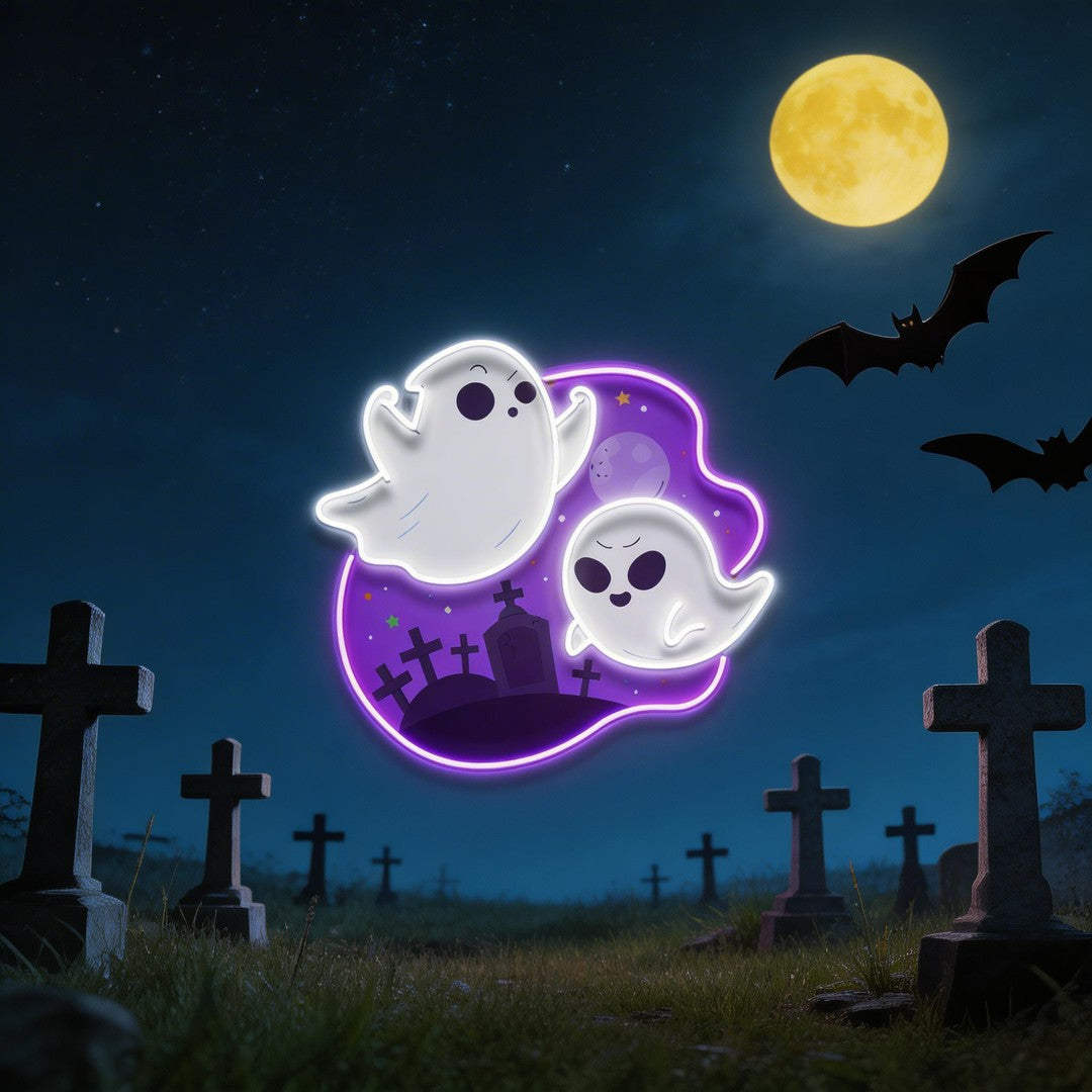 Cute Ghost Halloween Day Artwork Led Neon Sign Light