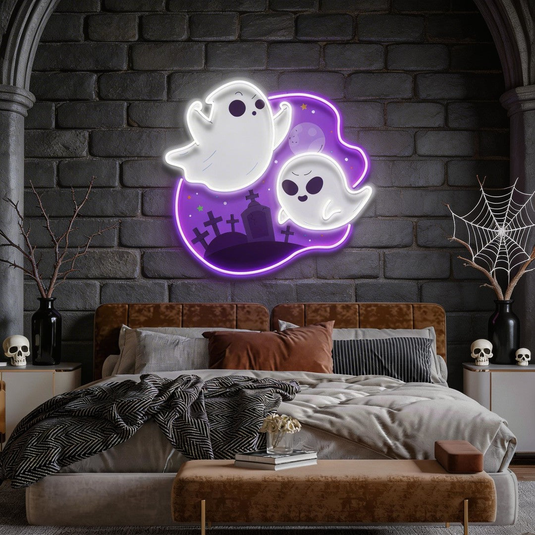 Cute Ghost Halloween Day Artwork Led Neon Sign Light