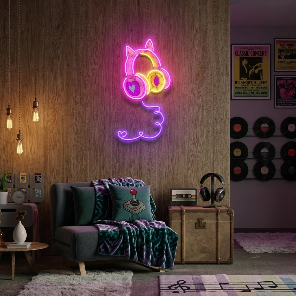 Cute Headphones Led Neon Sign Light