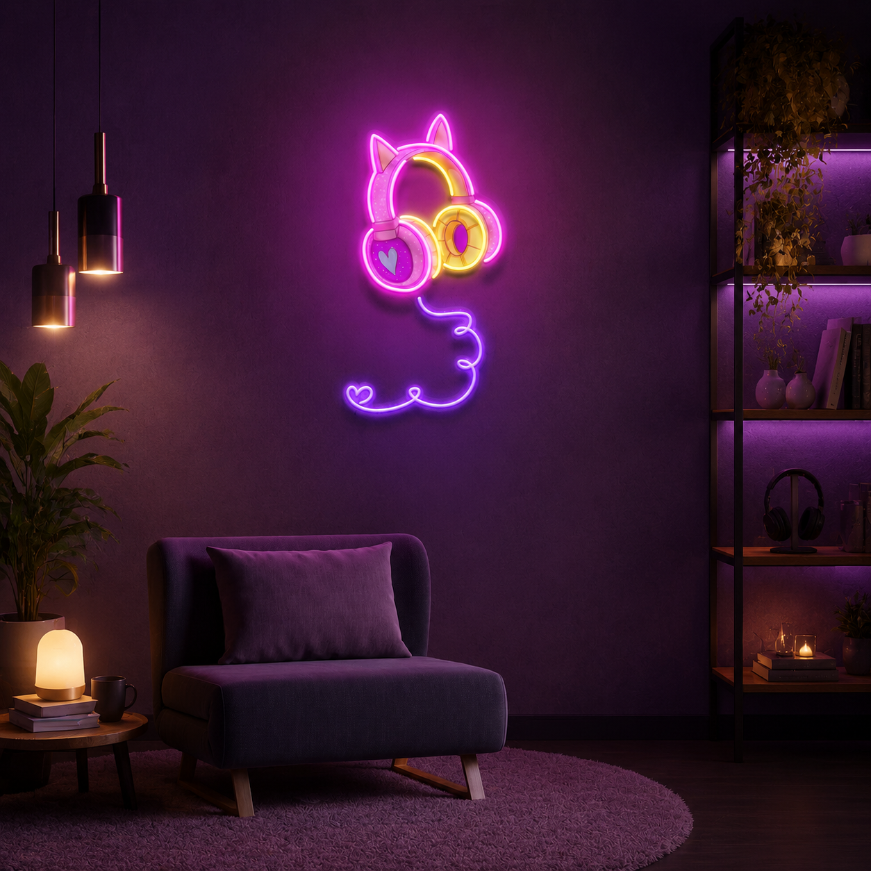 Cute Headphones Led Neon Sign Light