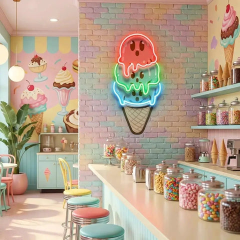 Cute Ice Cream Cartoon Artwork Led Neon Sign Light