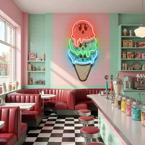 Cute Ice Cream Cartoon Artwork Led Neon Sign Light