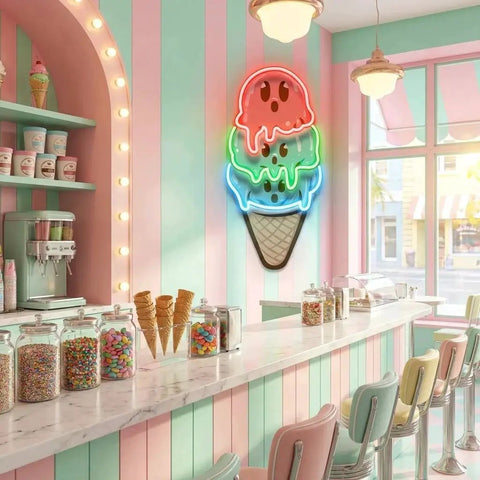 Cute Ice Cream Cartoon Artwork Led Neon Sign Light