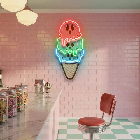 Cute Ice Cream Cartoon Artwork Led Neon Sign Light