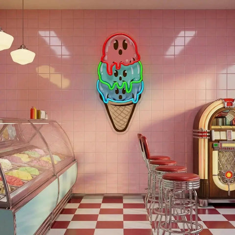Cute Ice Cream Cartoon Artwork Led Neon Sign Light