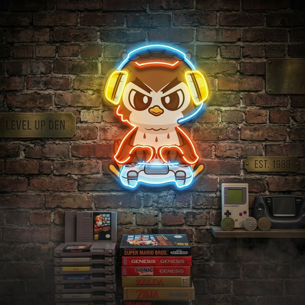 Cute Owl Gaming Cartoon LED Neon Sign Light Pop Art