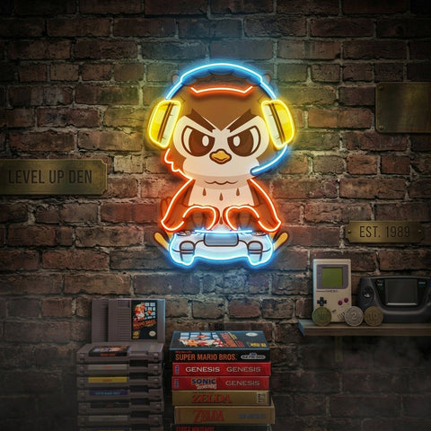 Cute Owl Gaming Cartoon LED Neon Sign Light Pop Art