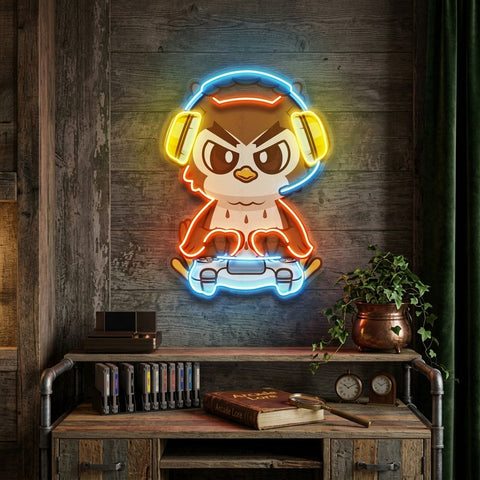 Cute Owl Gaming Cartoon LED Neon Sign Light Pop Art